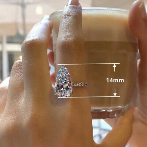 Silver Simulated Diamonds Teardrop Ring - Picture 4 of 8